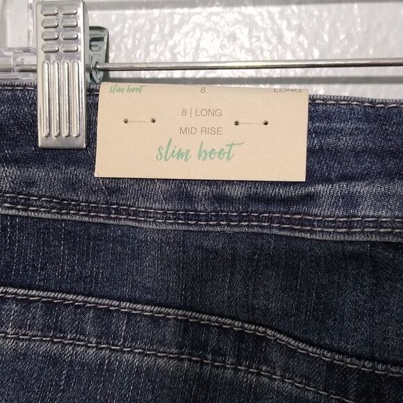 Maurices Slim Boot Midrise Denim Flex Medium Wash Embroidered Pocket Sz 8 LONG - Picture 8 of 11